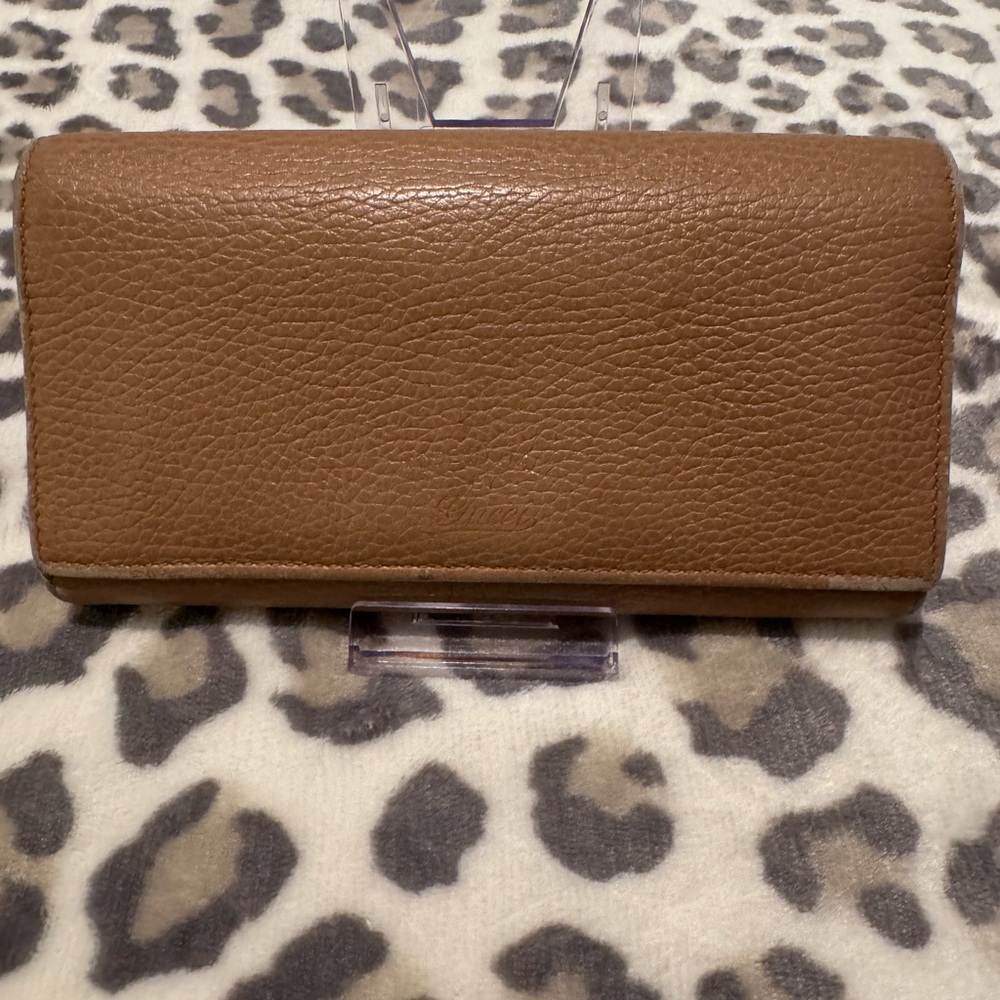 Gucci Brown Pebbled Leather Wallet blue interior